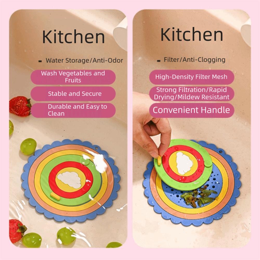 Creative Cartoon Rainbow Floor Drain Cover Thickened Convenient Bathroom Drain Stopper Simple Silicone Pad Hair Catcher Kitchen