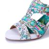 Johnature Genuine Leather Printed Peep Toe Sandals Handmade Fashion Women's High Heels Shoes