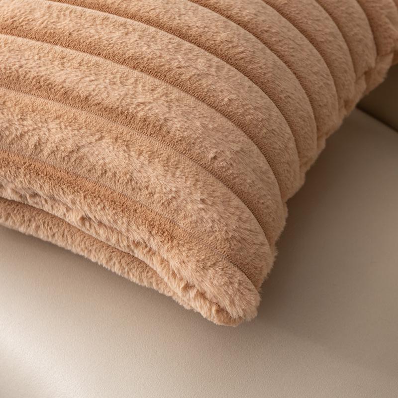 Imitation Rabbit Fur Vertical Stripe Throw Pillow Cover - Solid Color, Home/Bedroom Sofa Cushion Waist Pillow Cover
