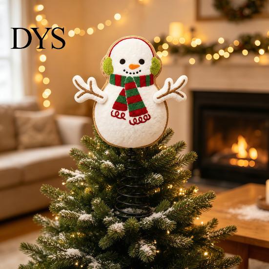 Reusable Christmas Tree Decor Wool Felt Topper, Cute Snowman/Santa Claus Treetop Ornament with Holiday Decoration Spring Base, Xmas for Home