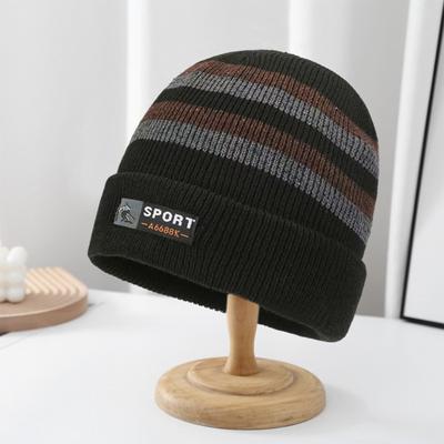 Winter-Strickmütze, gestreift, farblich passend, dick, elastisch, warm, weich, winddicht, weich, rutschfest, kältebeständig, für Herren, Outdoor-Skimütze, Beanie