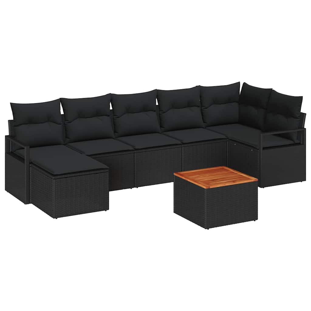 8 Piece Garden Sofa Set with Cushions Black Poly Rattan