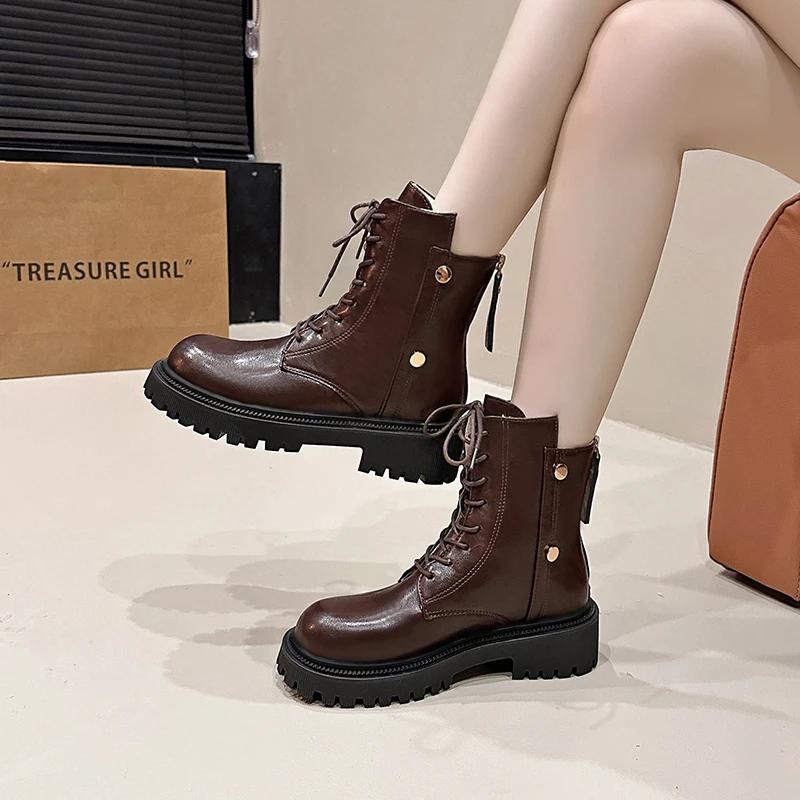 New Women Leather Face Boots Outdoor nonslip walking shoe Fashion comfort soft soled boots casual female shoes Mujer