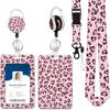 Leopard Print ID Badge Holder with Lanyard Retractable Badge Reel Belt Keychain Lanyards Clip Vertical ID Card Cover Sleeve Case