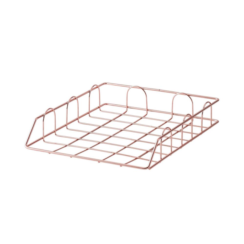 Nordic Magazine Newspaper Organizer Metal Stackable Storage Basket Frame Rack Office Desktop Rose Gold A4 Paper Finishing Basket