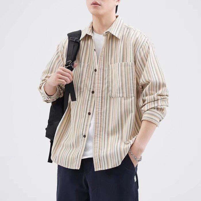 New Striped Shirt Men's Long-sleeved Tops Fashionable Versatile Shirt