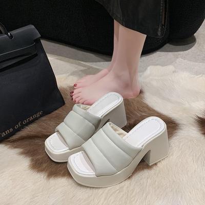 Thick-soled Cool Slippers Women's Trendy Outer Wear One-word Drag 2025 Summer Fashion New Thick-heeled High-heeled Shoes Women's Spot