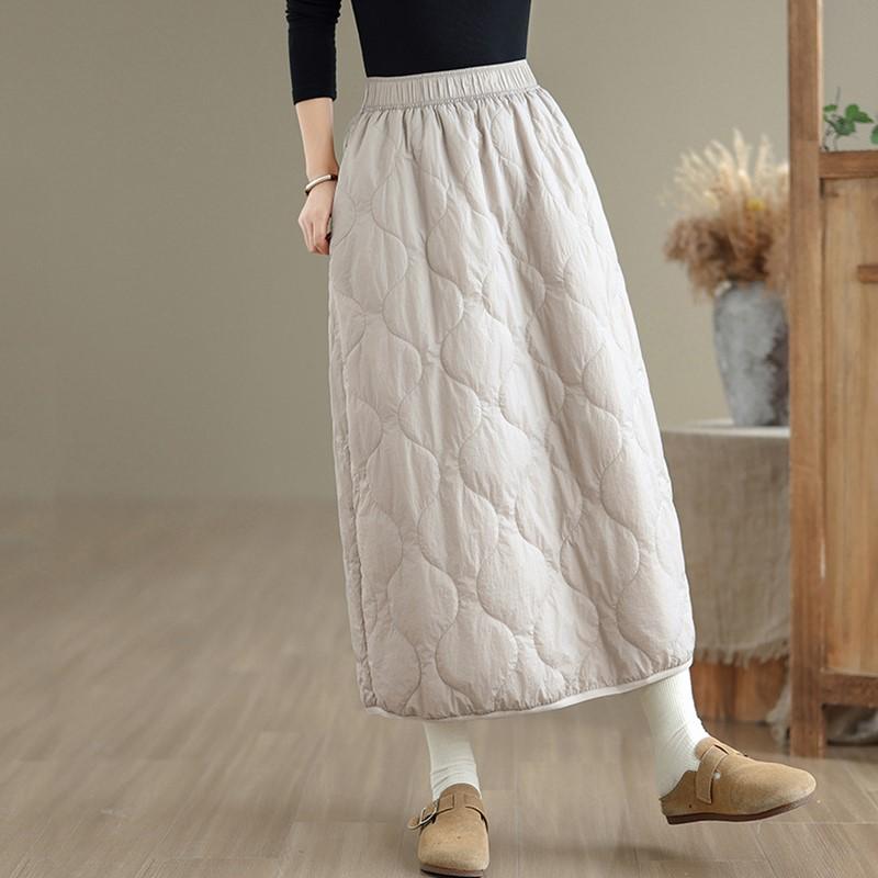 Faldas de algodón acolchadas de talla grande, de cintura alta, vintage, para primavera, otoño e invierno, informales, sueltas, largas, para mujer