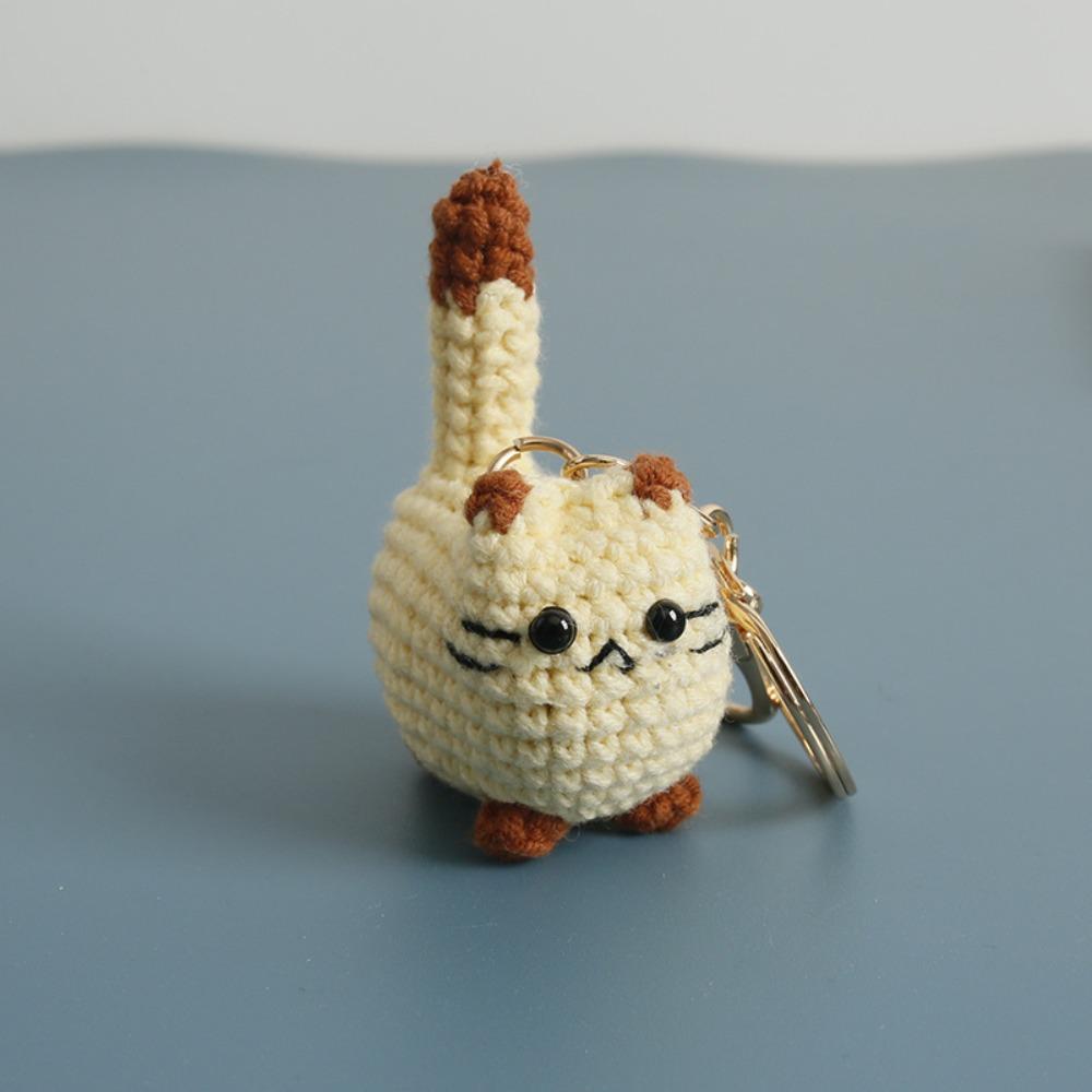 Handmaking Crochet Kitten Keyrings Animal Cat Key Chain Creative Handwoven Cat Pendant Bag Decor