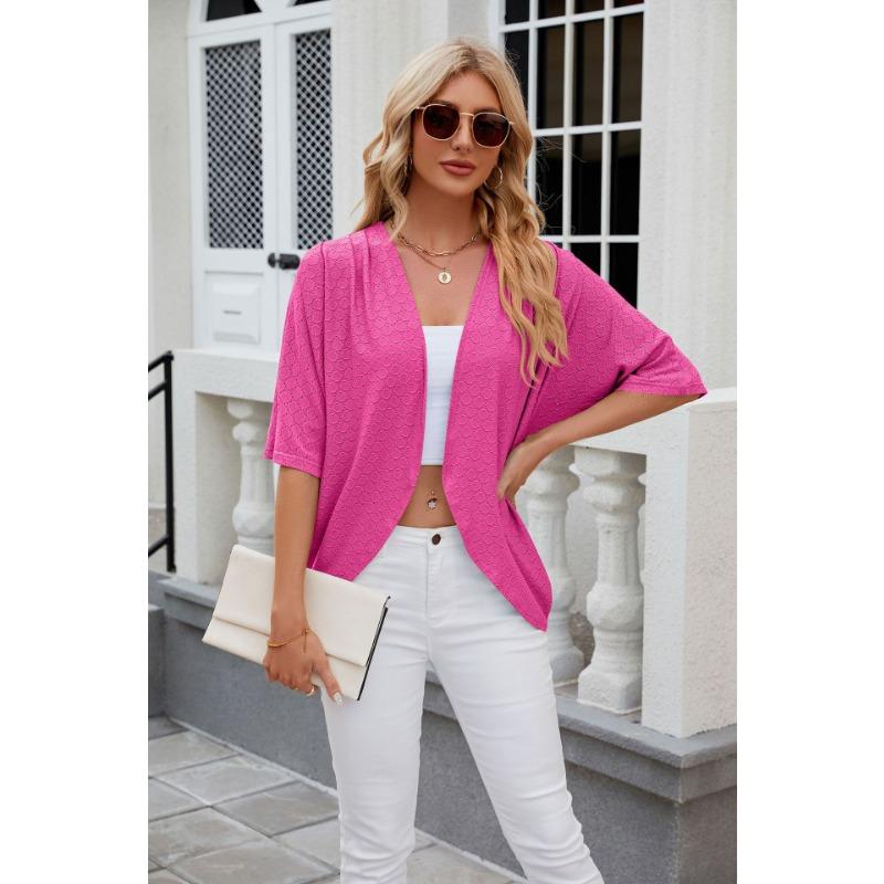 Summer Women's Cardigan, New Solid Color Medium Sleeve Cardigan, Knitted Cardigan Jacket, Air Conditioning Shirt