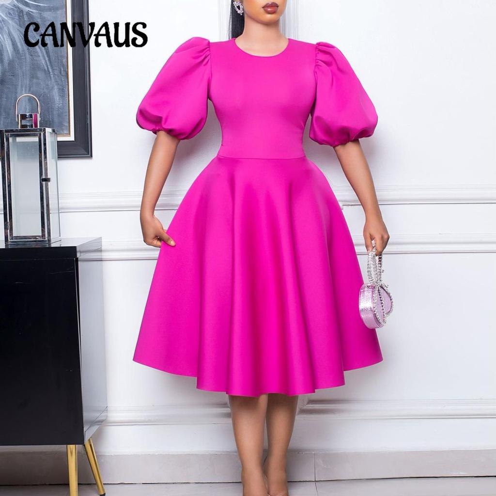 Summer Women's Dress Plus Size Round Neck Temperament Bubble Sleeve Waisted Big Swing Dress A-line Dresses