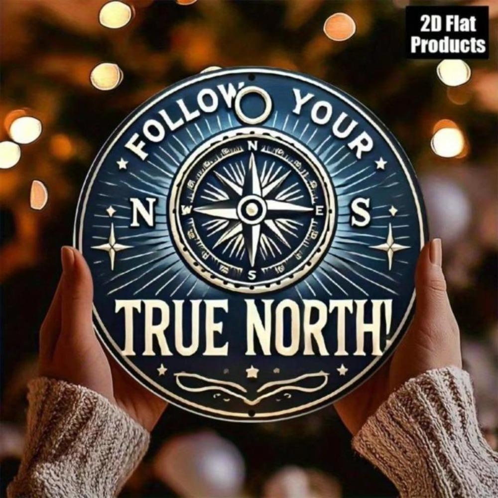 Vintage Compass Rose Wall Art Round 8 Inch Aluminum Sign North Your True Path