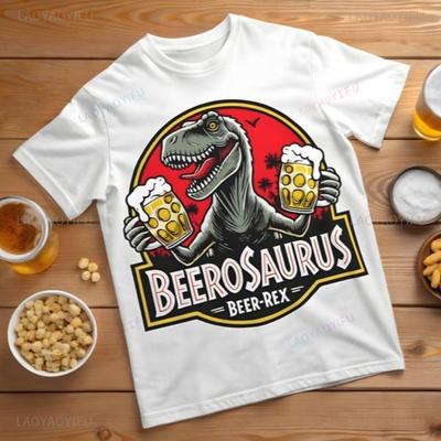 BeeroSaurus Zabawny Piwny Rex Dinozaur Design Koszulka Lata 80. 90. Styl Vintage Miłośnicy Piwa Unikalna Męska Koszulka Letnia Codzienna Damska Koszulka