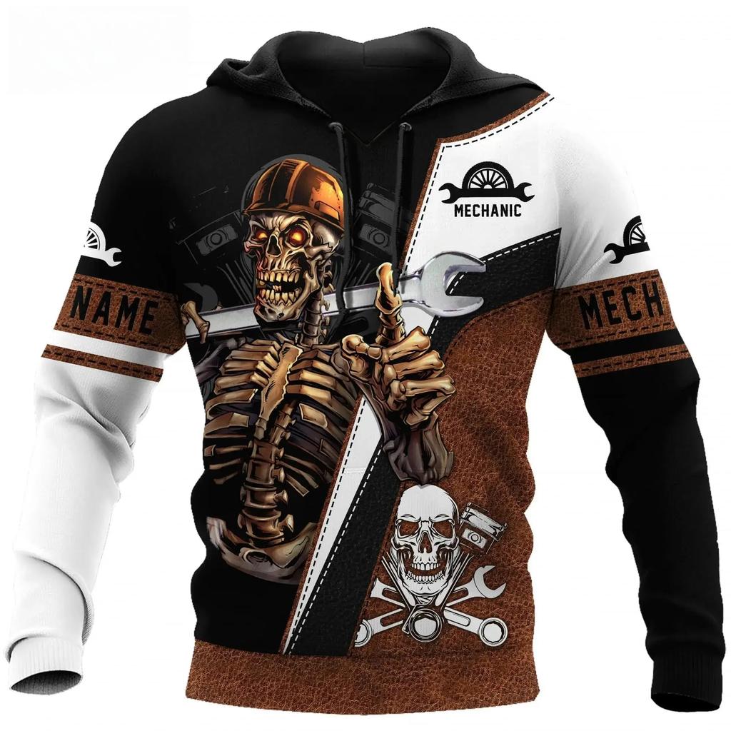 Supercool Mechanic Beer Billiards Skull Men' Hoodie Sweatshirt 3D Print Fashion Autumn And Winter Casual Coat Unisex Oversized C