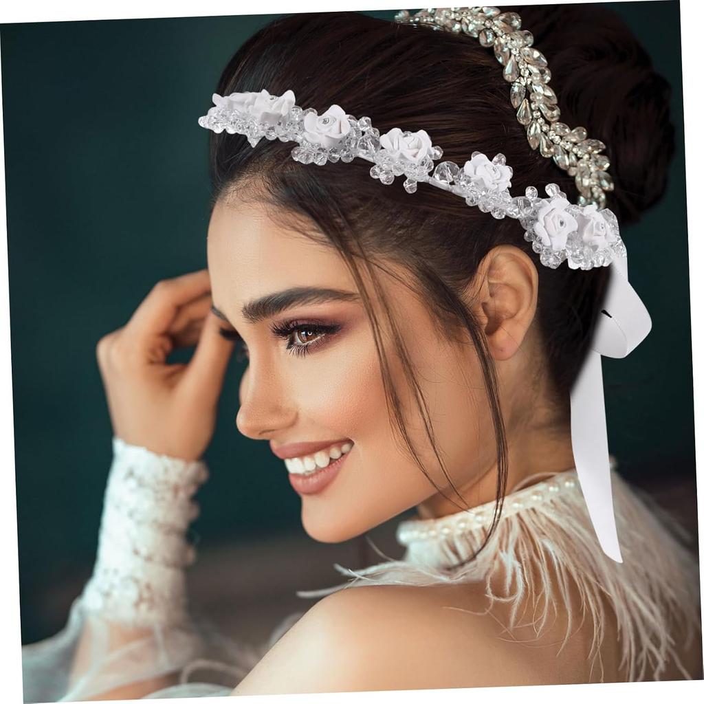VICASKY Bridal Headband Flower Hair Accessory for Women Soft Headdress Elegant Wedding Hair Band for Brides Lightweight and Design for Parties and