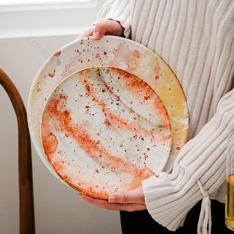 Leichter Luxusstil Farbe Keramikteller Restaurant Desserts Salatteller Köstliche Gerichte Teller Kreatives Haushaltsgeschirr