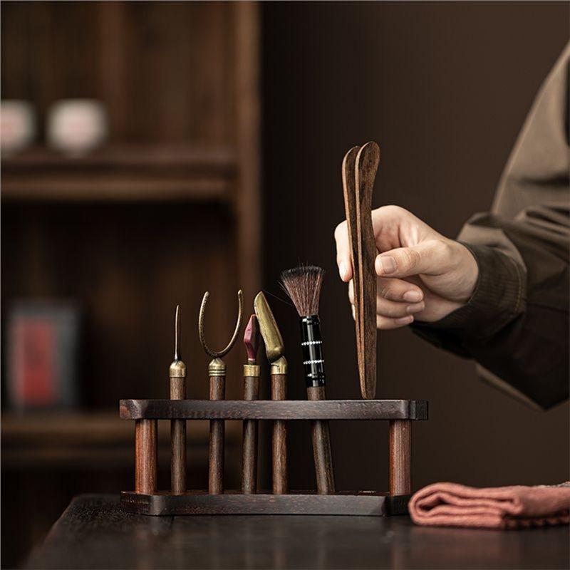 ABBP-Solid Wood Tea Ceremony Six Gentlemen Set Tea Set Accessories Daquan Tea Table Tray Tea Making Tools Tea Scraping Set