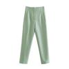 Women Solid Color High Waist Pockets Buttons Office Lady Orange Suit Pants Trousers
