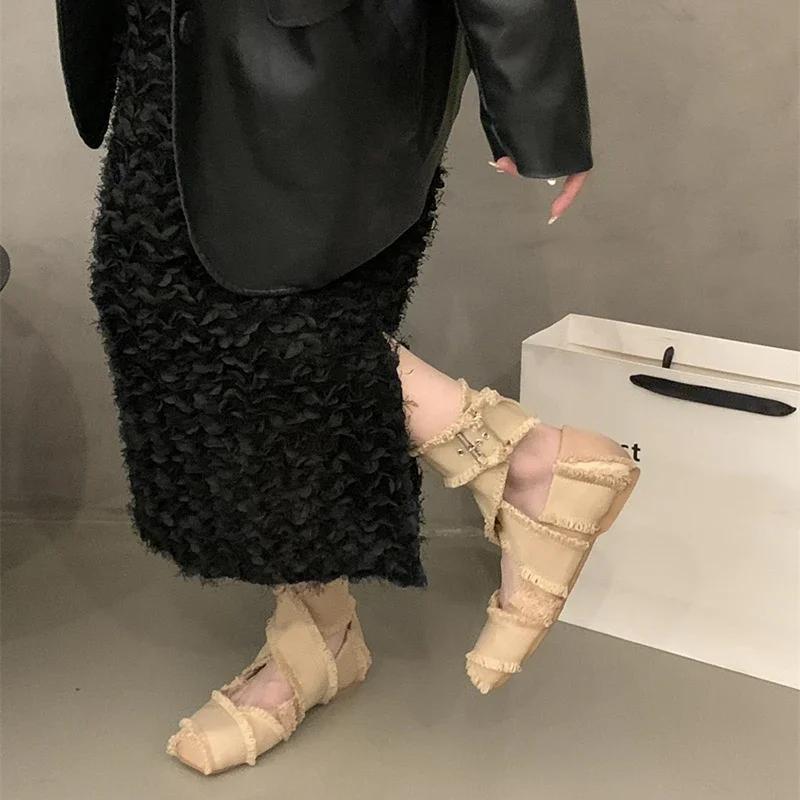 Fashion Comemore Cross Strap Women Ballet Flats Shoes Fashion Shallow Square Toe Spring Autumn Ladies Comfort Soft Sole Ballerina Shoes