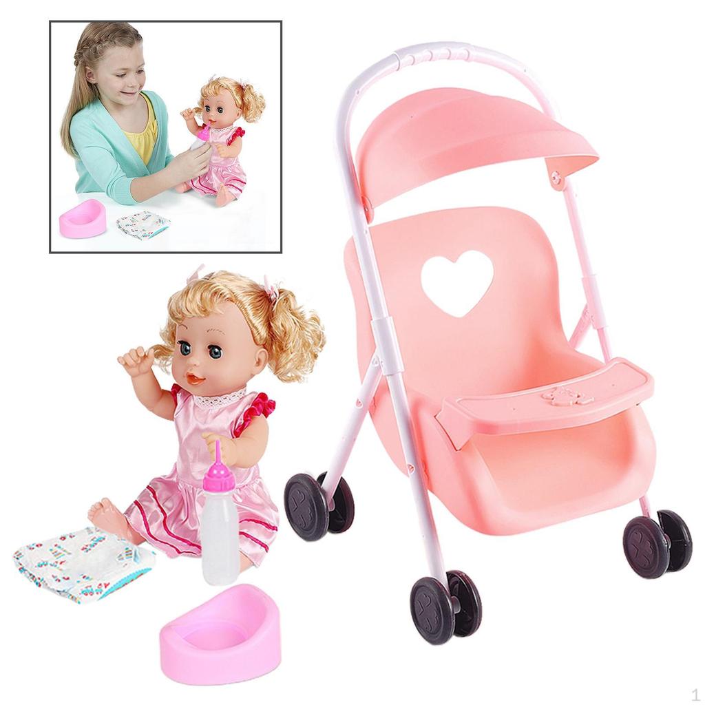 12 Inch Stroller with Basket Universal Wheels for Babies Infants Toddlers Girls Kids