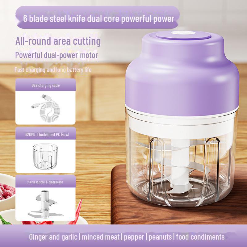 

Беспроводной электрический мини-чесночница: Автоматическая чесночница, измельчитель и мешалка 320ml + 6 blades фиолетовый