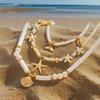 Hot-selling summer beach wind starfish shell pearl necklace set three-piece fashion versatile trend accessories