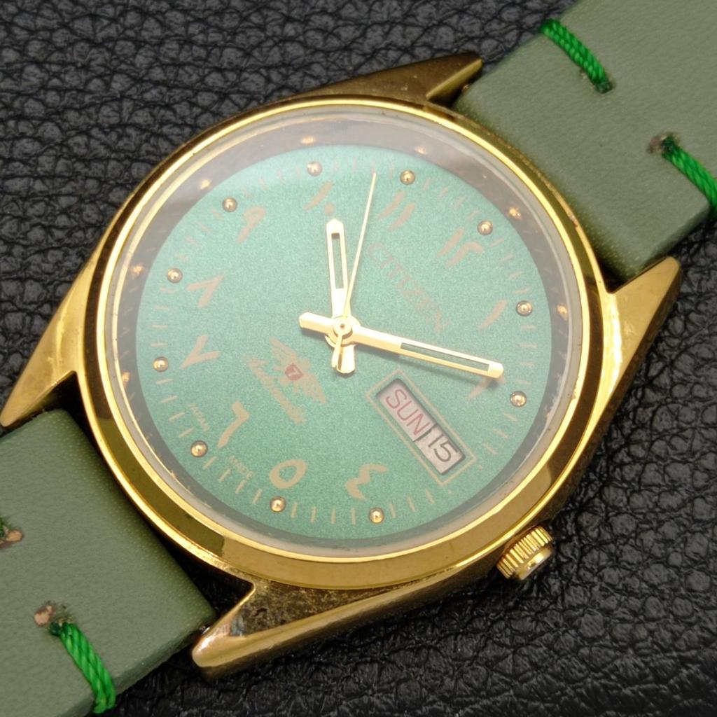 AUTOMATIC VINTAGE REFURBISHED CITIZEN 8200 JAPAN MENS GREEN DIAL WATCH A436281-2 R128-a436281