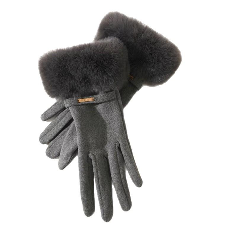 Winter Frauen Warm Halten Plus Samt Touchscreen Verdicken Plüsch Handgelenk Wildleder Handschuhe Mode Persönlichkeit Elegante Fahren Radfahren