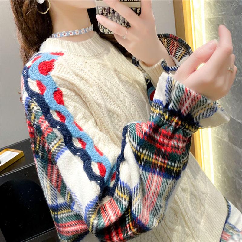 Women Fake Two-piece Sweater Loose Casual Patchwork Knitted Pullover Sweater Top Students Outwear Autumn Winter