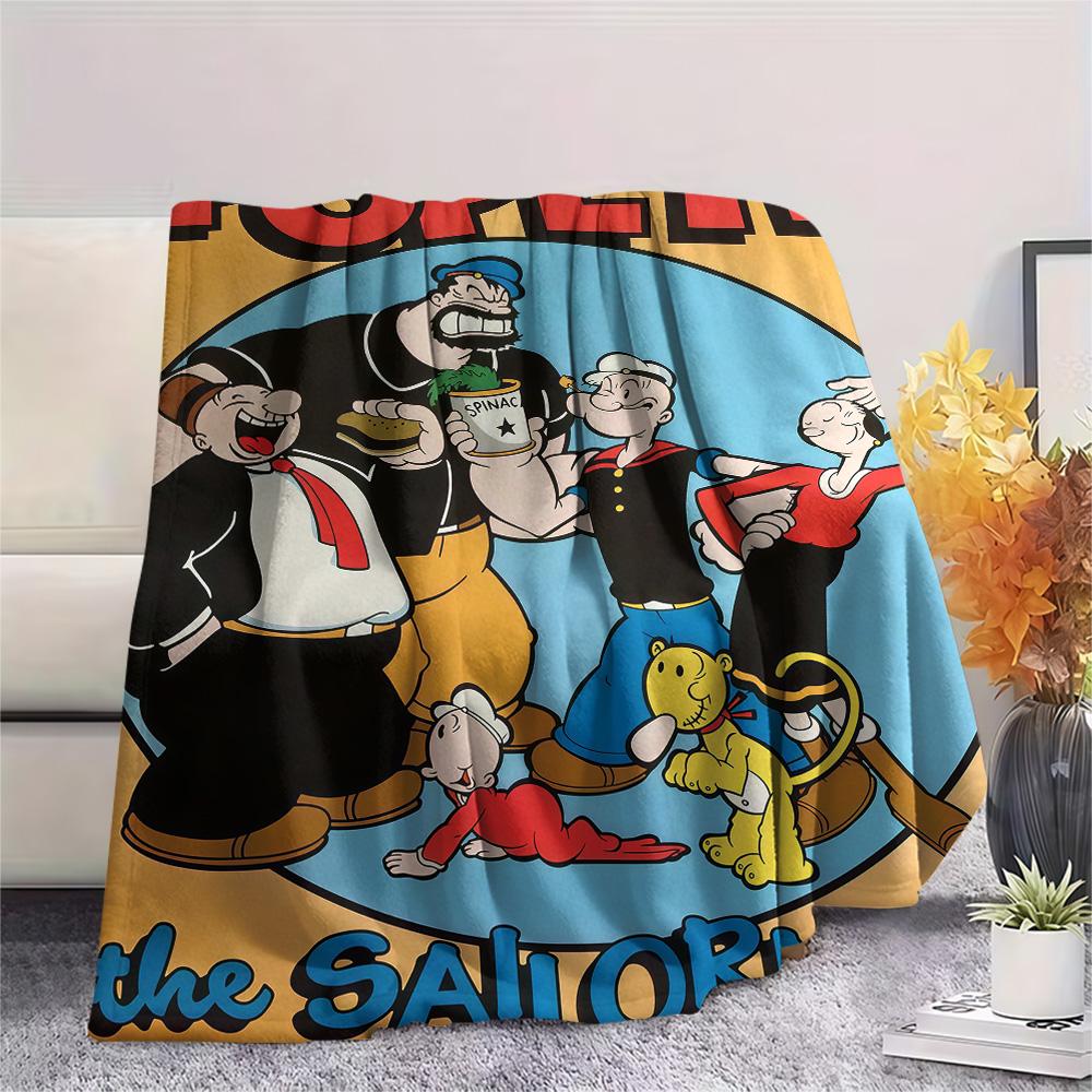 1PC Popeye Print Flannel Blanket, High quality Comfortable for All Seasons, Home Decor, Warmth and Comfort, Perfect for Christmas Gifts