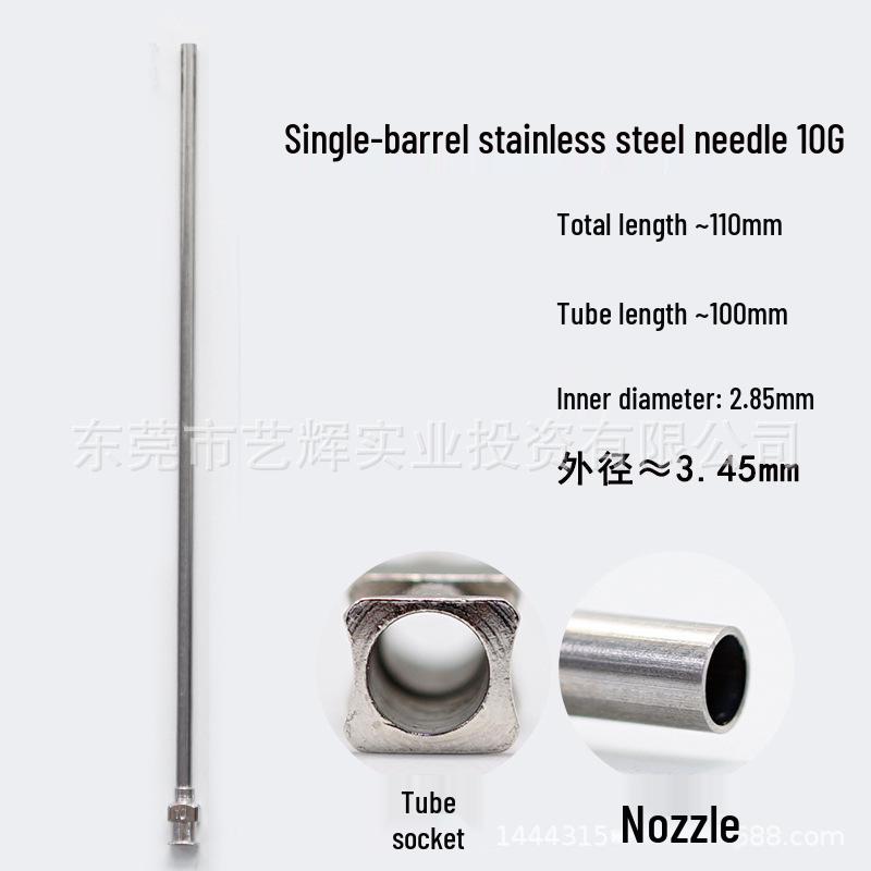 Stainless Steel Dispensing Valve Syringe Needle, 110mm Long, 100mm Tube, Pointed Tip