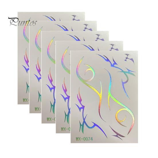 Event Makeup Tattoos 5 Sheets Holographic Lightning Tattoos, Waterproof Flash Temporary Safe Face Stickers, Full Color Body Art for Festival