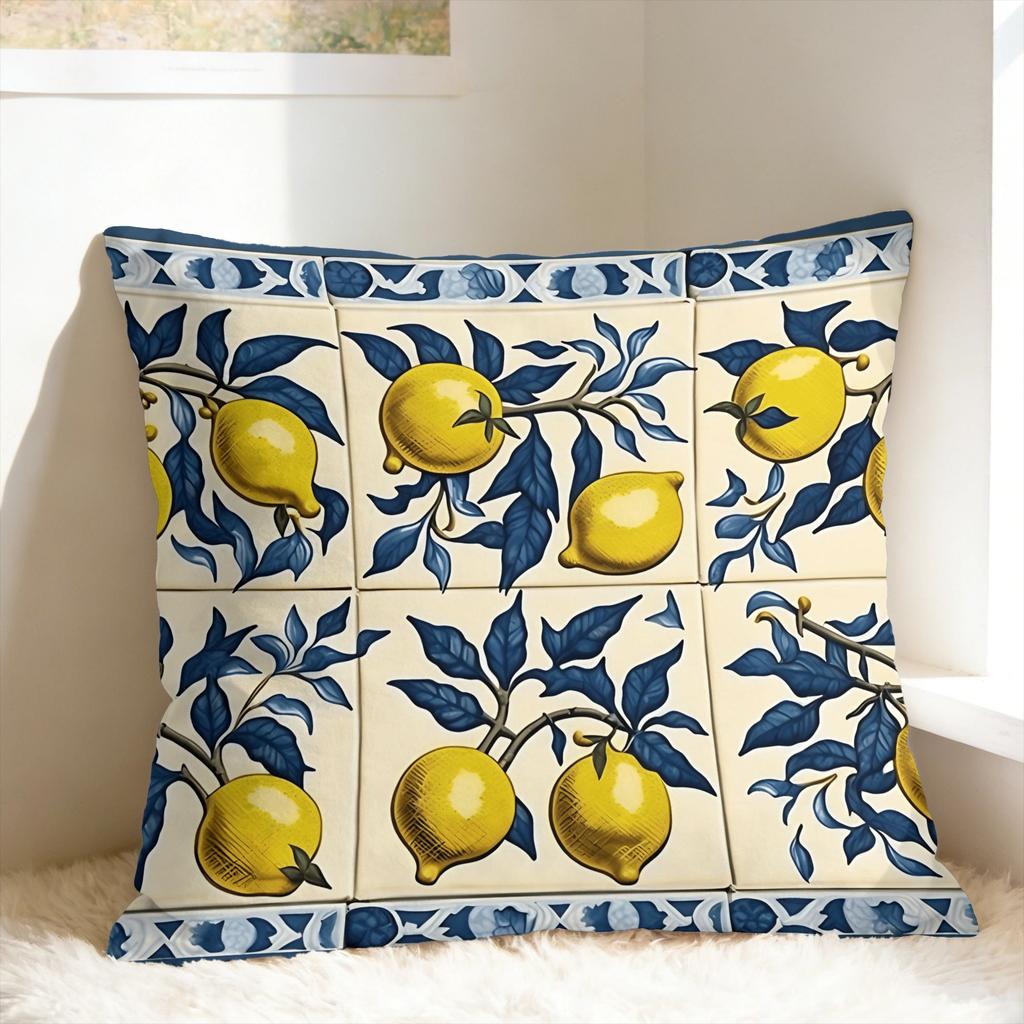 Lemon and Blue Pattern Pillow Case Soft Pillow Cover For Sofa Car Home Decor Novelty Cushion Cover