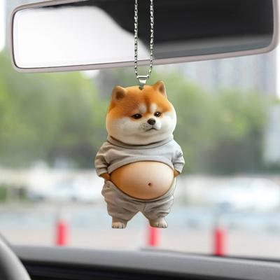 Fat Puppy Keychain 2D Flat Acrylic Cartoon Dog Ornament Car Mirror Backpacks Hanging Pendant for Home Decor