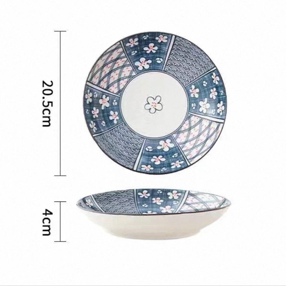 Rattan Japanese Retro 8-Inch Deep Disc, Household Underglaze Plate, High-Value Plate, Steak Plate, Salad Plate.