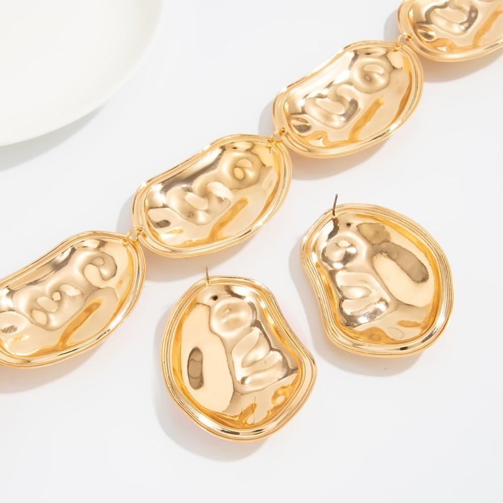 Geometric Gold Silver Color Jewelry Set Bohemian Style Irregular Oval Chokers Necklaces  Gift