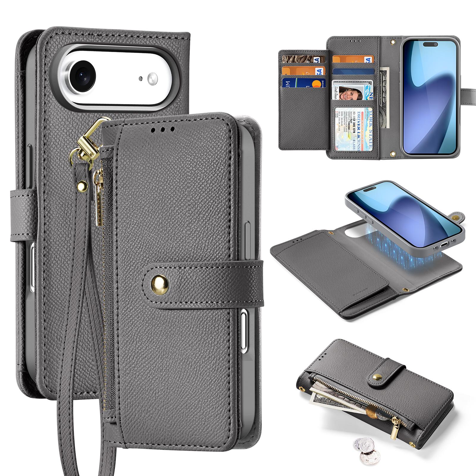

For iPhone 17 Air Case DUX DUCIS Lawa Series Detachable Magnetic Cowhide Leather Cover Zipper Wallet Grey