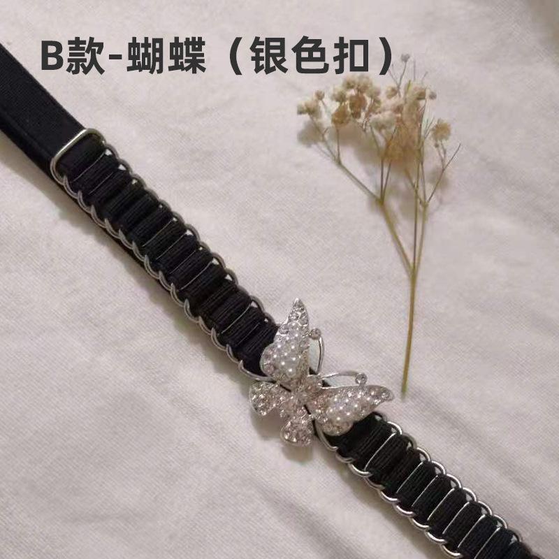 Diamond-Encrusted Pearl Elastic Elastic Waist Chain Women'S Dress Belt Black Thin Waist Seal Slim Waist Accessories