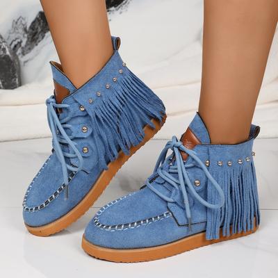 Kozaki zimowe do kostki na platformie z frędzlami Casualowe płaskie buty Trend zimy 2025 Zamszowe buty Modne Przytulne Gladiatorki Sznurowane Botas Mujer