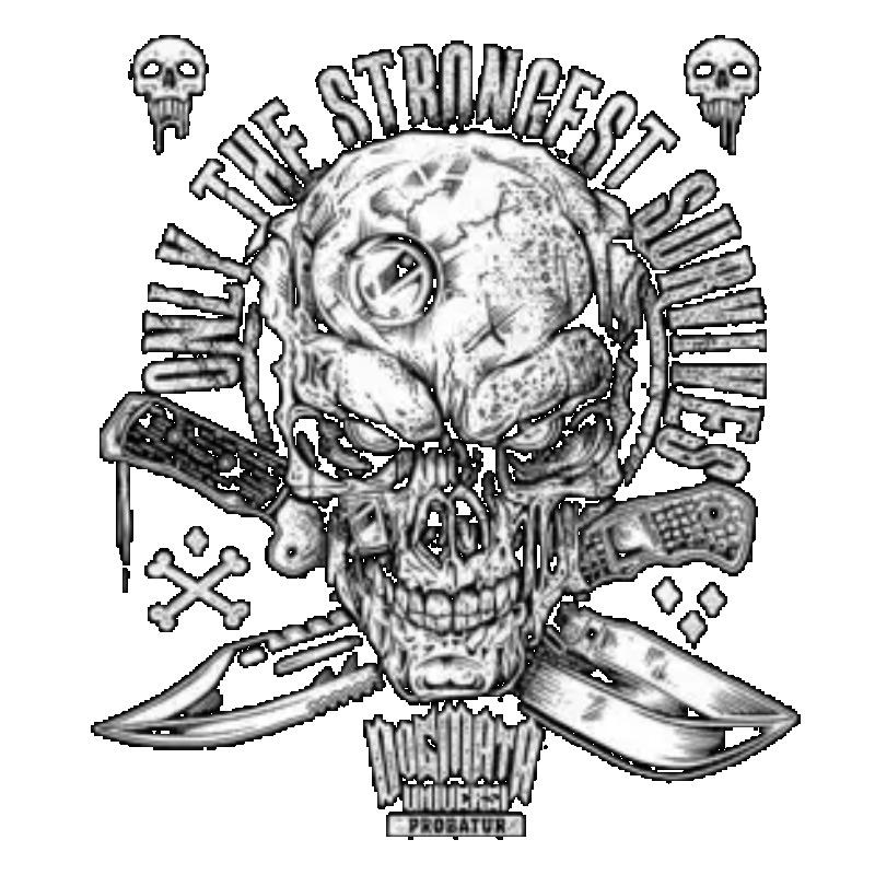 Men's Oversized T-Shirt Black Skull and Cross Knives Print Only The Strongest Survive Graphic Tee Streetwear Casual Wear