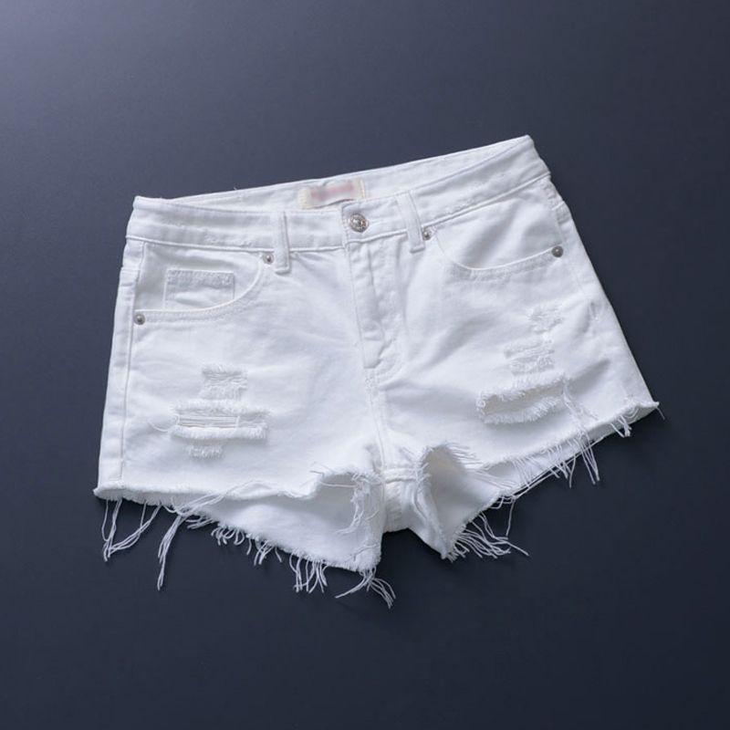 Summer Women's New Arrival Trendy K-style Tassel Mid-Waist Denim Shorts Slim Looking White Hole Hot Pants Thin 2025