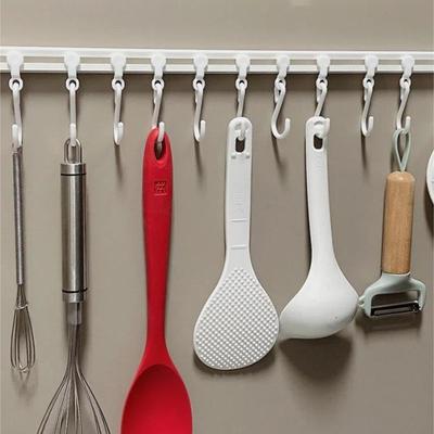 Kitchen Rail With Sliding Hooks Wall Mount Kitchen Utensil Rack Pan Pot Hangers Adhesive Utensil Hanger Wall Rack Rail Organizer