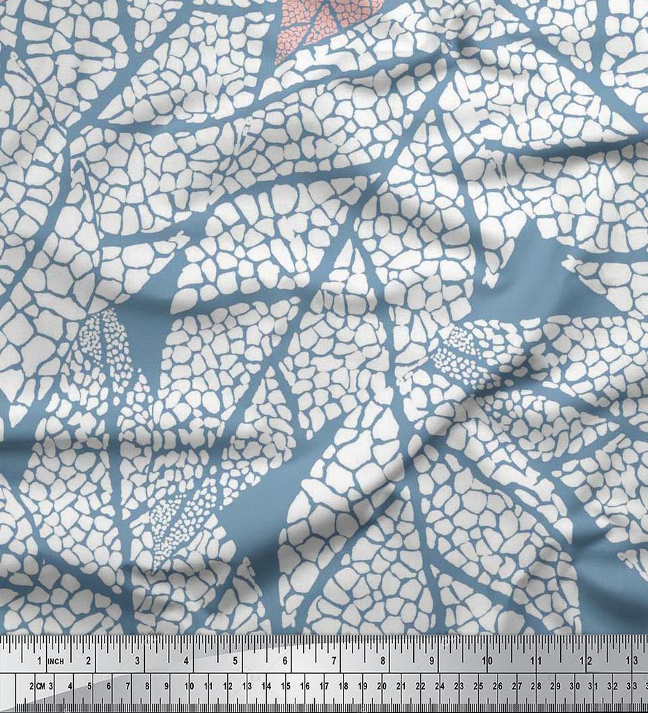 oneOone Cotton Flex Grayish Blue Fabric Leaves Panel Quilting Supplies Print Sewing Fabric By The Yard 40 Inch