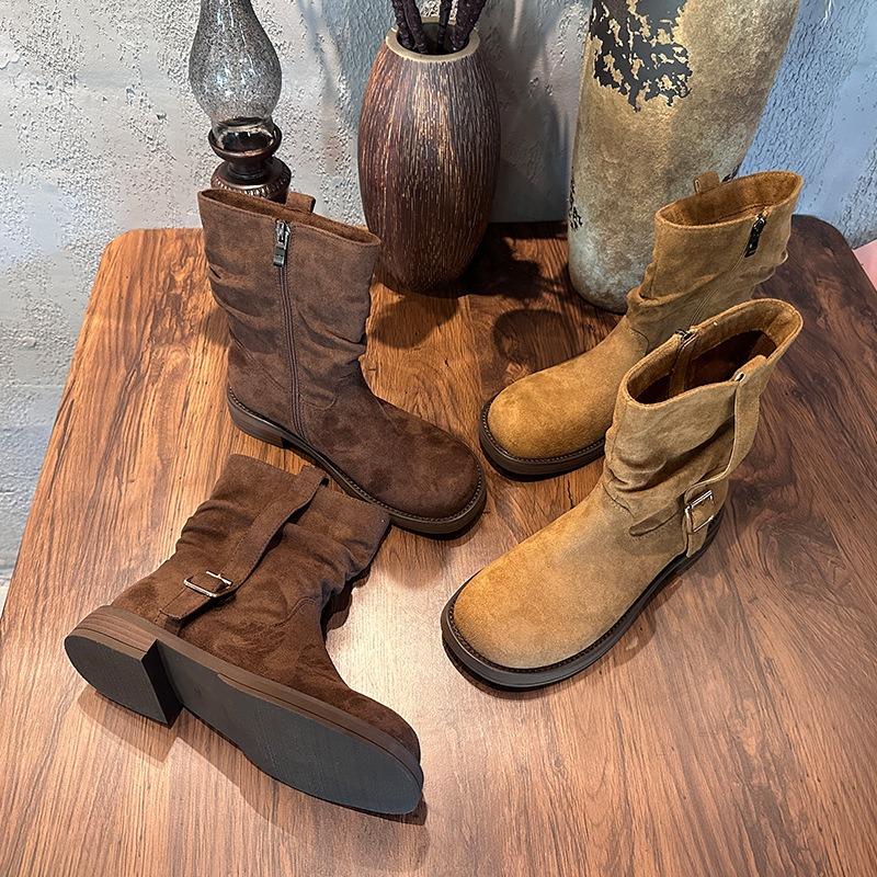 New retro Maillard stacking boots autumn and winter locomotive boots children's versatile short boots women's Martin boots