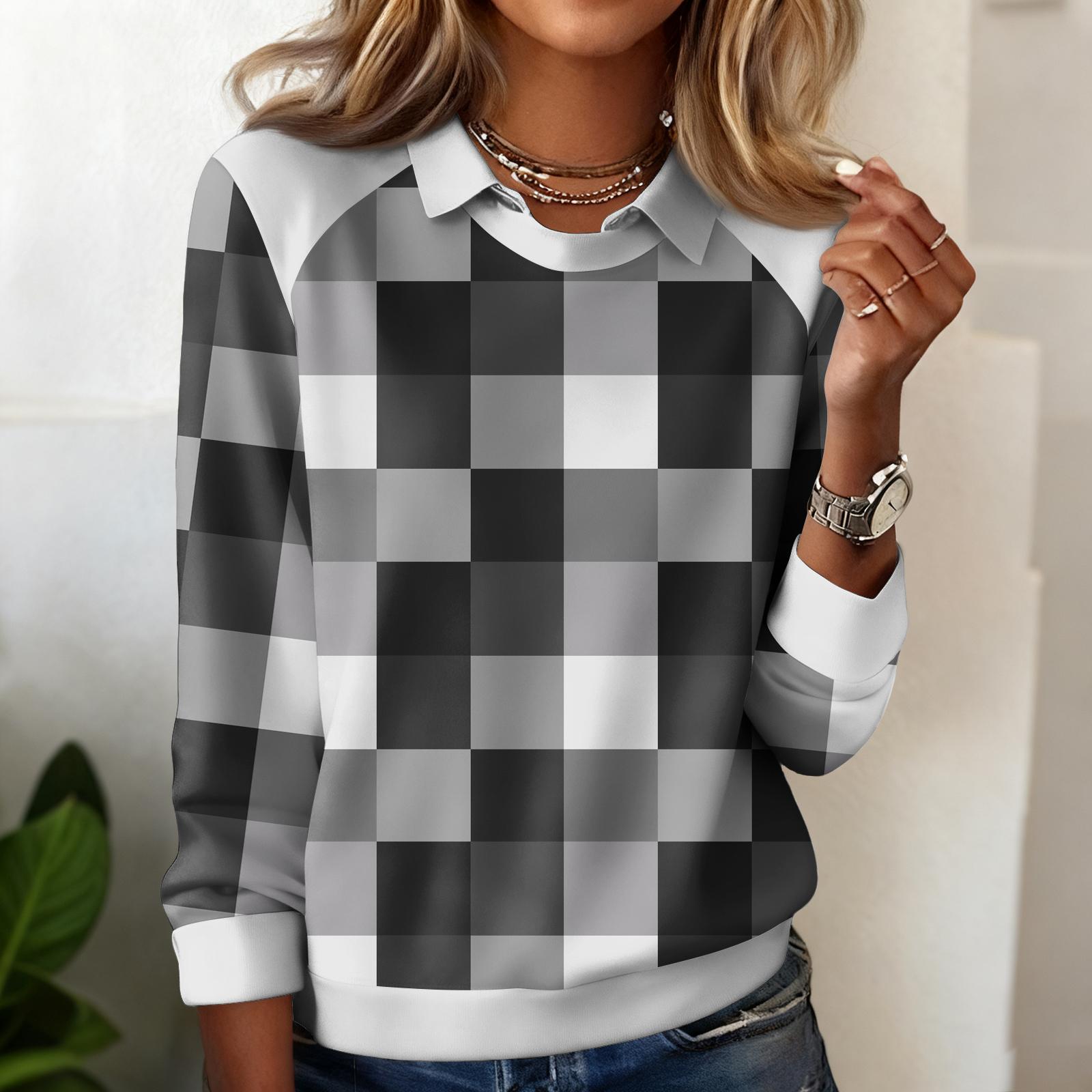 Женский повседневный свитшот с длинными рукавами и принтом в клетку XXL 2000₽