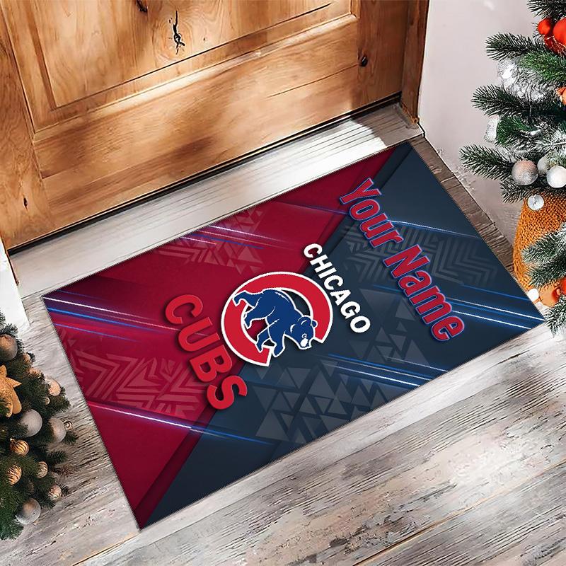 Chicago Cubs Crystal Velvet Rug, Custom Name Text Personalized Non‑Slip Floor Mat for Home Decor Gift