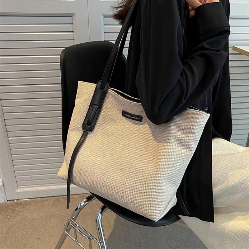 Casual large-capacity bag women's bag new versatile canvas bag commuter shoulder bag simple tote bag