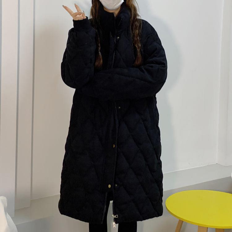 

Жіноче зимове вельветове пальто з вільним кроєм і товстою підкладкою в ромбовий візерунок XL чорний
