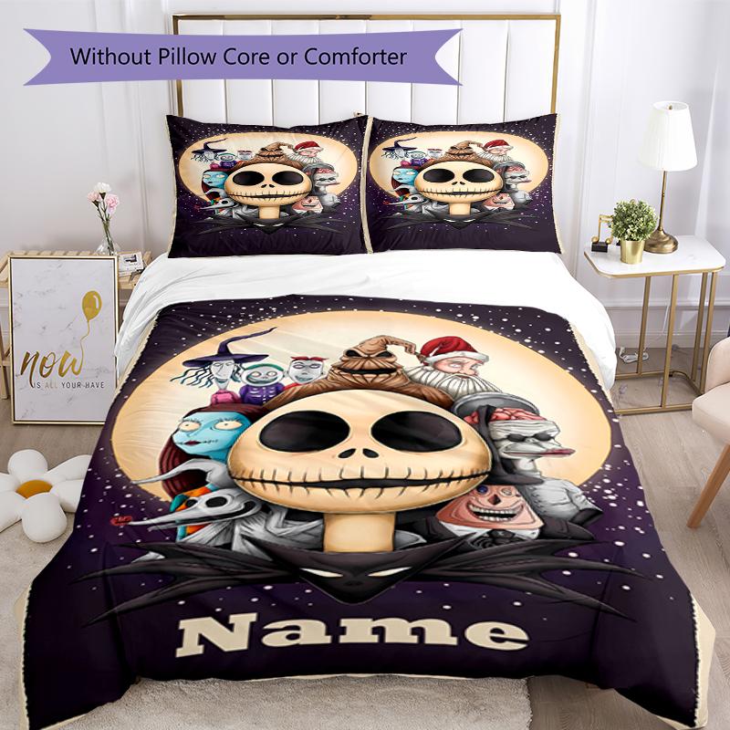 3pcs Custom Name The Nightmare Before Christmas Bedding Set Duvet Cover Closure Includes 1 Duvet Cover & 2 Pillowcases, Soft and Comfortable for All S