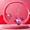 Heart Shaped Sweet Lock And Key Design Acrylic Women Pink Earrings Jewelry